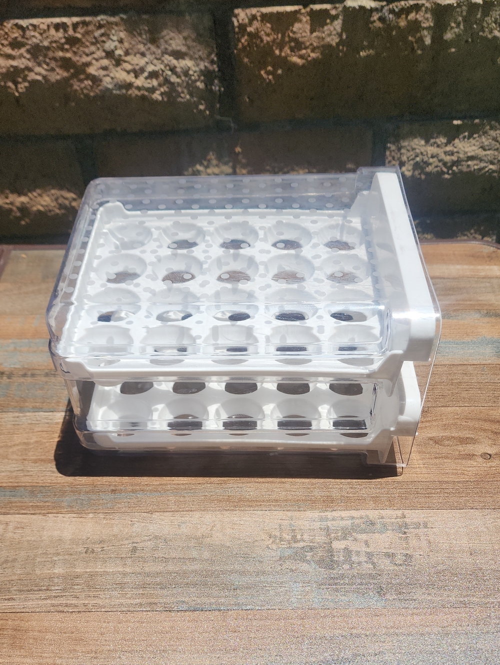 Clear and White Stackable Egg Tray Organizer
